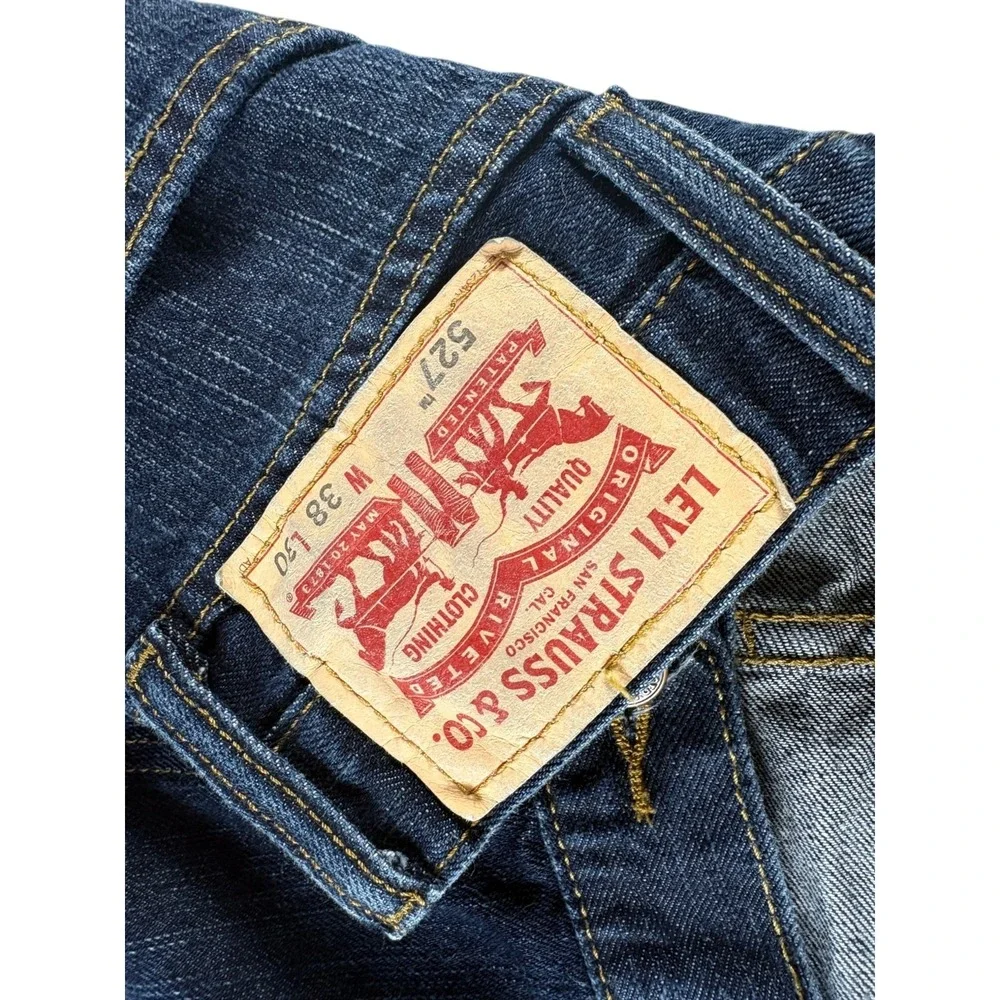Levi's 527 Slim‎ Bootcut Jeans Mens 38x30 Blue Whiskering Denim Mid Rise Casual